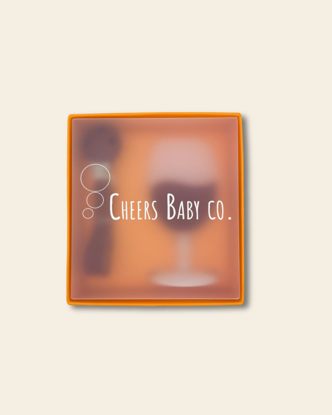 Cheers Baby Co. gift box with soft silicone teether design visible through the packaging on a white background.